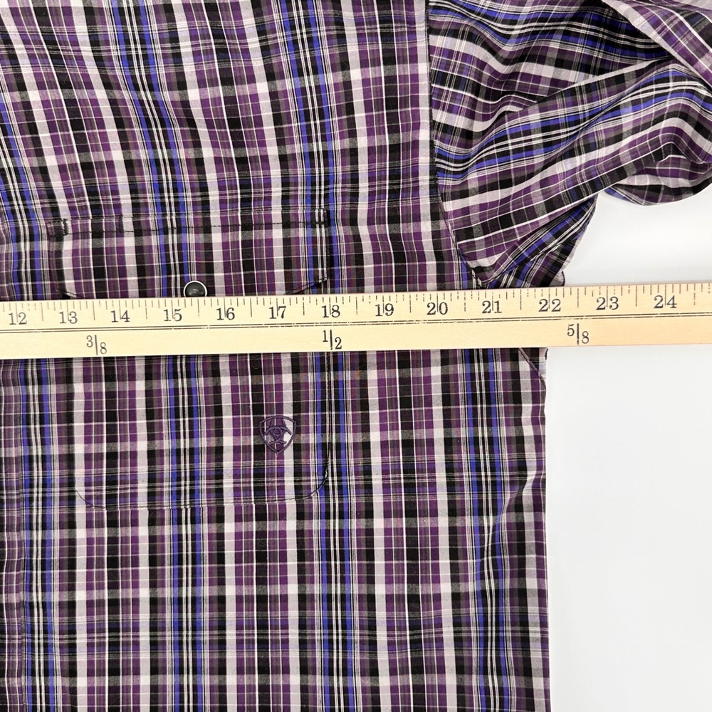 Ariat Pro Series Mens Small Purple Plaid Long Sleeve Snap Front Western Shirt - Picture 10 of 11